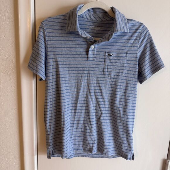 Boy's Vineyard Vines Edgartown Polo Short Sleeve Blue Stripe Size L (16) EUC - Picture 3 of 4